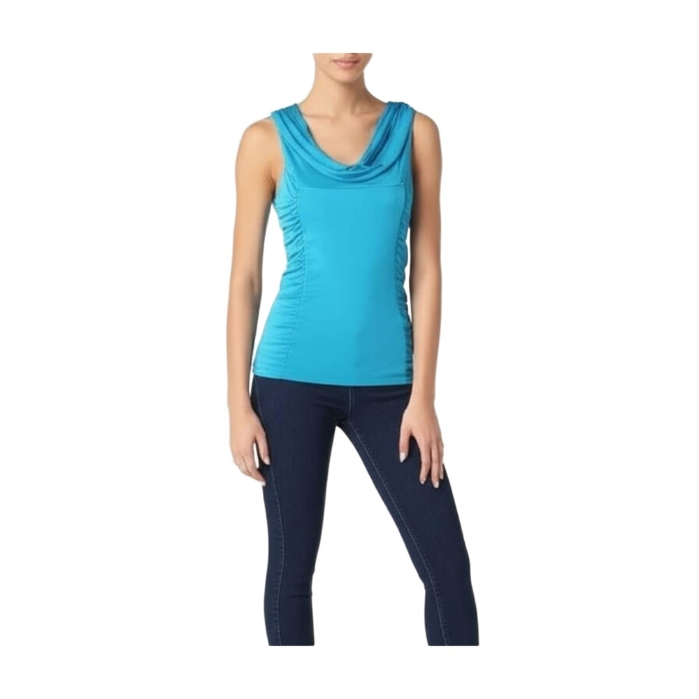 ZIELO Womens Small‎ Sleeveless Top Turquoise Cowl Neck Wide Ruched Sides Chic
